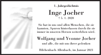 Traueranzeige von Inge Jocher von Siegener Zeitung