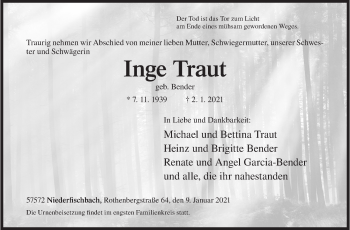 Traueranzeige von Inge Traut von Siegener Zeitung