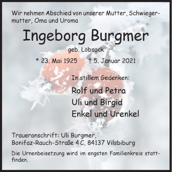 Traueranzeige von Ingeborg Burgmer von Siegener Zeitung