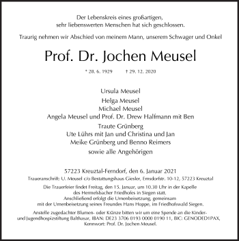 Traueranzeige von Jochen Meusel von Siegener Zeitung