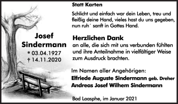 Traueranzeige von Josef Sindermann von Siegener Zeitung