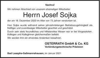 Traueranzeige von Josef Sojka von Siegener Zeitung