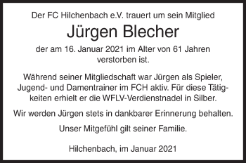 Traueranzeige von Jürgen Blecher von Siegener Zeitung