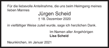 Traueranzeige von Jürgen Scheid von Siegener Zeitung
