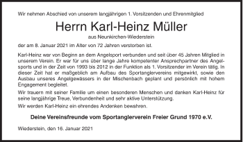 Traueranzeige von Karl-Heinz Müller von Siegener Zeitung