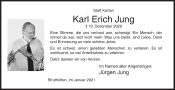 Traueranzeige von Karl Erich Jung von Siegener Zeitung