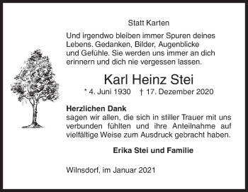 Traueranzeige von Karl Heinz Stei von Siegener Zeitung