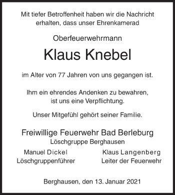 Traueranzeige von Klaus Knebel von Siegener Zeitung