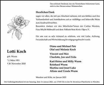 Traueranzeige von Lotti Koch von Siegener Zeitung