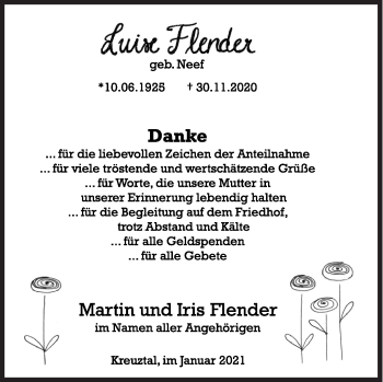 Traueranzeige von Luise Flender von Siegener Zeitung