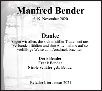 Traueranzeige von Manfred Bender von Siegener Zeitung