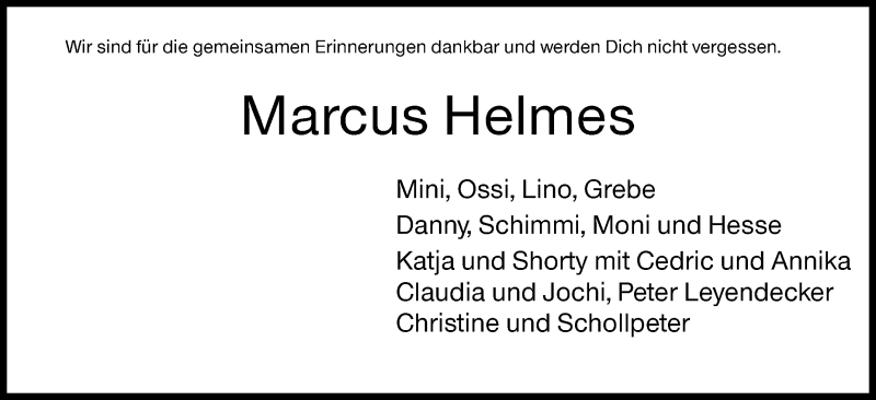  Traueranzeige für Marcus Helmes vom 11.01.2021 aus Siegener Zeitung