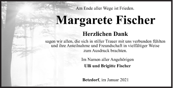 Traueranzeige von Margarete Fischer von Siegener Zeitung