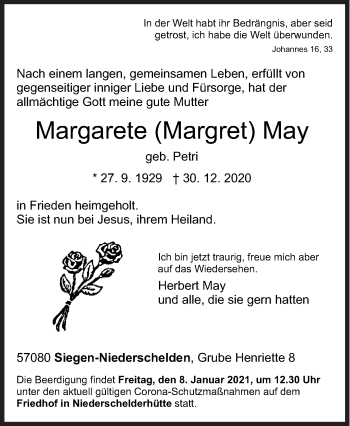 Traueranzeige von Margarete May von Siegener Zeitung