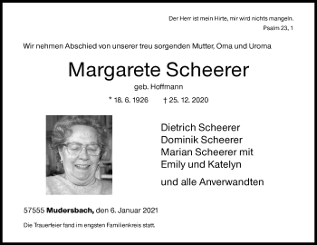 Traueranzeige von Margarete Scheerer von Siegener Zeitung