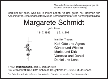Traueranzeige von Margarete Schmidt von Siegener Zeitung