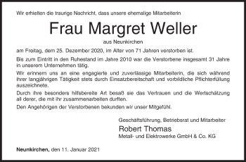 Traueranzeige von Margret Weller von Siegener Zeitung