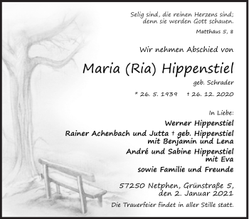 Traueranzeige von Maria  Hippenstiel von Siegener Zeitung