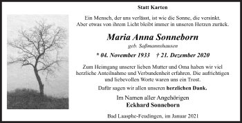 Traueranzeige von Maria Anna Sonneborn von Siegener Zeitung