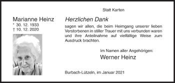 Traueranzeige von Marianne Heinz von Siegener Zeitung