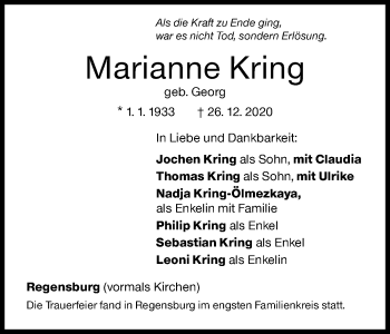 Traueranzeige von Marianne Kring von Siegener Zeitung