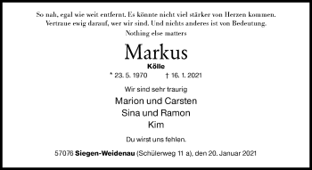 Traueranzeige von Markus  von Siegener Zeitung