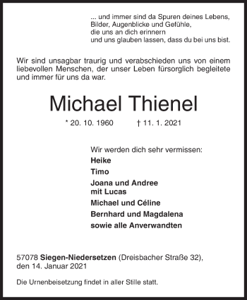 Traueranzeige von Michael Thienel von Siegener Zeitung
