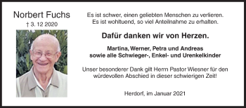 Traueranzeige von Norbert Fuchs von Siegener Zeitung