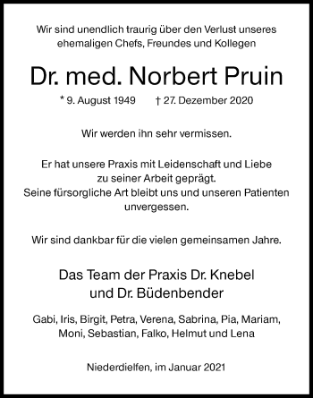 Traueranzeige von Norbert Pruin von Siegener Zeitung