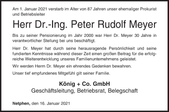Traueranzeige von Peter Rudolf Meyer von Siegener Zeitung