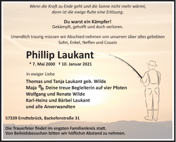Traueranzeige von Phillip Laukant von Siegener Zeitung