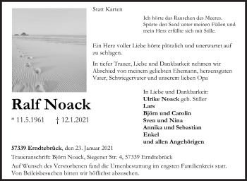Traueranzeige von Ralf Noack von Siegener Zeitung