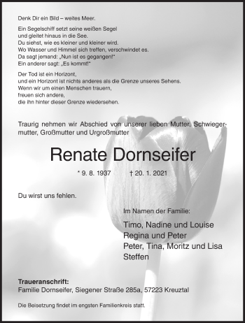 Traueranzeige von Renate Dornseifer von Siegener Zeitung