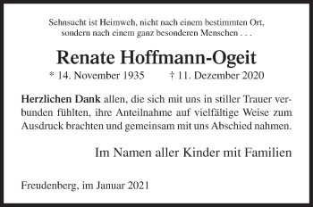 Traueranzeige von Renate Hoffmann-Ogeit von Siegener Zeitung