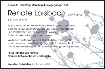 Traueranzeige von Renate Lorsbach von Siegener Zeitung