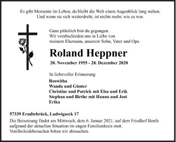 Traueranzeige von Roland Heppner von Siegener Zeitung