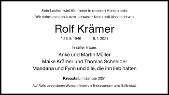 Traueranzeige von Rolf Krämer von Siegener Zeitung