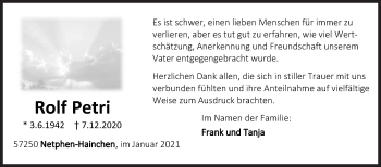 Traueranzeige von Rolf Petri von Siegener Zeitung