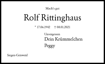Traueranzeige von Rolf Rittinghaus von Siegener Zeitung