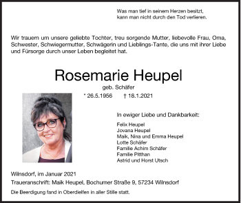 Traueranzeige von Rosemarie Heupel von Siegener Zeitung