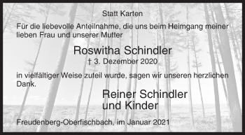 Traueranzeige von Roswitha Schindler von Siegener Zeitung