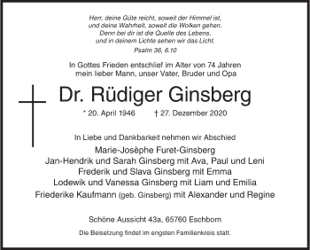 Traueranzeige von Rüdiger Ginsberg von Siegener Zeitung