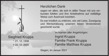 Traueranzeige von Siegfried Kruppa von Siegener Zeitung
