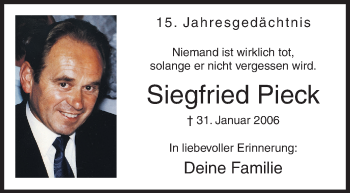 Traueranzeige von Siegfried Pieck von Siegener Zeitung