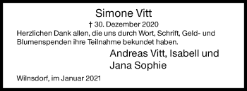 Traueranzeige von Simone Vitt von Siegener Zeitung