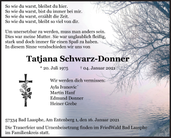 Traueranzeige von Tatjana Schwarz-Donner von Siegener Zeitung
