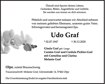Traueranzeige von Udo Graf von Siegener Zeitung