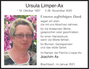 Traueranzeige von Ursula Limper-Ax von Siegener Zeitung