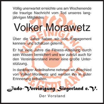 Traueranzeige von Volker Morawetz von Siegener Zeitung