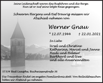 Traueranzeige von Werner Gnau von Siegener Zeitung